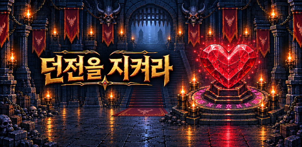 어두운 던전에서 붉게 빛나는 하트와 던전을 지켜라 제목